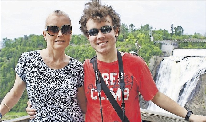 Julia Browning and her son Luke at Montmorency Falls in Canada.