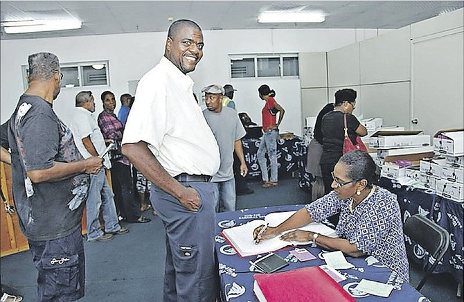 The Parliamentary Registration Department is currently issuing voter’s cards. Pictured are proceedings at the Thomas A. Robinson National Stadium. Photo: Raymond A. Bethel, Sr/BIS