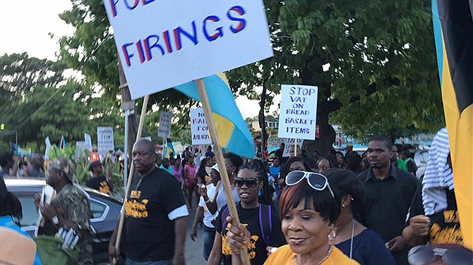 Protesters march on Saturday. (Photo from We Rise Bahamas Facebook page)