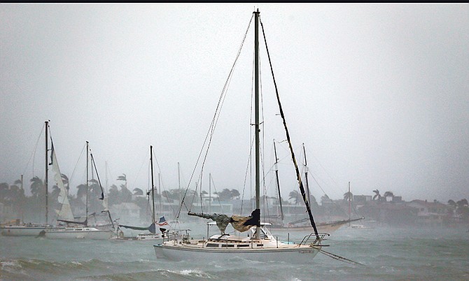 Sailboats moored near Watson Island ride out the winds and waves as Hurricane Irma passes by in Miami Beach, Florida, yesterday. Photo: Wilfredo Lee/AP
