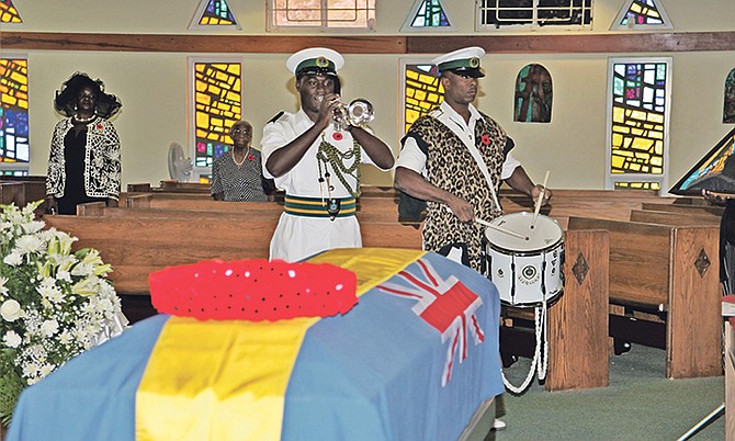 The last post is performed at the funeral service of Private Sargent Leonard Jervis at St Joseph’s Catholic Church. Photos: RBDF
