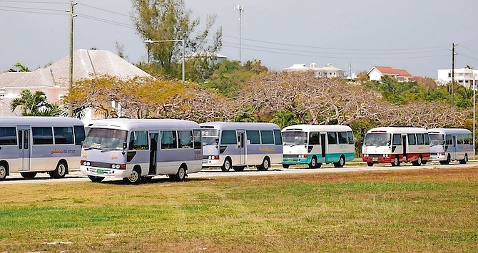 Jitneys near Super Value in Winton yesterday.