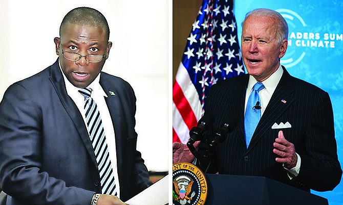 Minister of Health Renward Wells and US President Joe Biden.