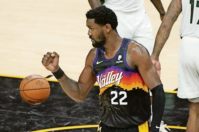 Suns centre Deandre Ayton reacts during the first half of Game 2 of the NBA Finals against the Milwaukee Bucks last night in Phoenix.

(AP Photos/Matt York)