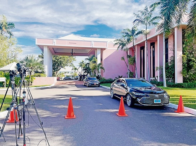 THE CONES placed at the OPM to prevent the media from accessing the premises yesterday,
Photo: Donavan McIntosh/Tribune Staff