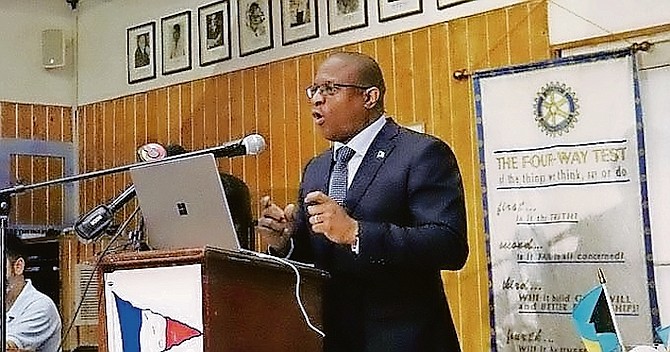 MICHAEL Pintard at the Rotary Club meeting at the Nassau Yacht Club on Friday.