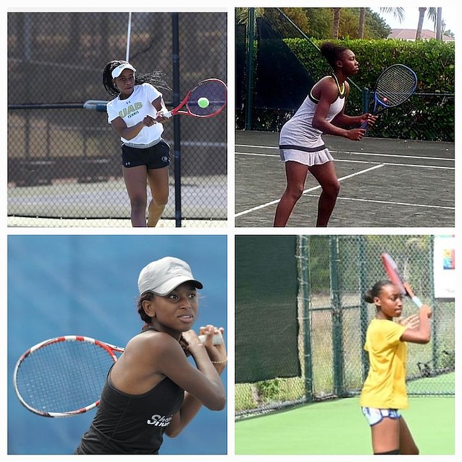 TEAM BAHAMAS consists of player/captain Simone Pratt, above left, Sydney Clarke, top left, Elana Mackey, top right, and Sierra Rodgers, above.