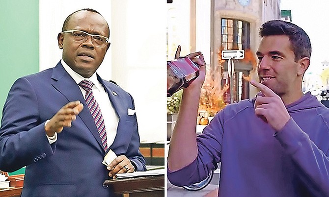 LEFT: Deputy Prime Minister Chester Cooper.
RIGHT: Billy McFarland showing off one of the bottles in his Exuma “treasure hunt” in a video posted to TikTok.