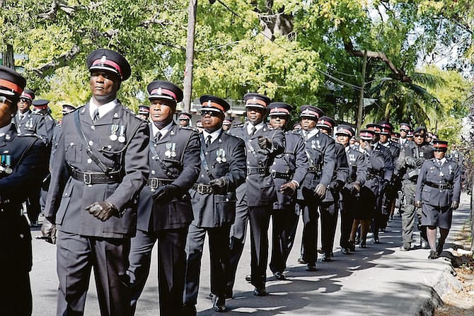 Officers at yesterday’s annual Royal Bahamas Police Force church service and parade.
Photos: Moise Amisial