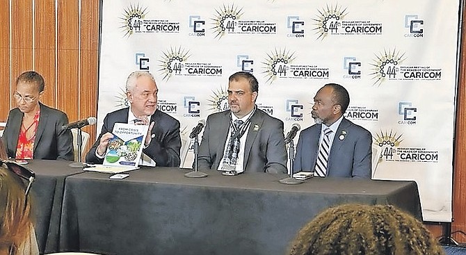 MINISTER of Agriculture, Marine Resources and Family Affairs Clay Sweeting with assistant director general of the Food and Agriculture Organisation of the United Nations (FAO) Mario Lubetkin; sub-regional director of FAO Dr Renetra Clarke and Bahamas Ambassador to FAO HE Winston Pinnock yesterday.