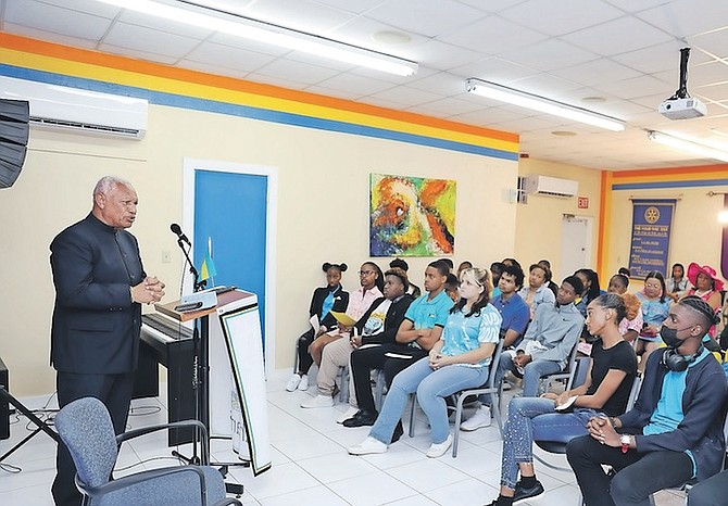 FORMER Prime Minister Perry Christie spoke at the second day of Genesis Academy’s national pride celebration on Friday. 
Photos: Austin Fernander