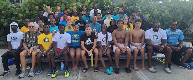 SWIM READY: Team Bahamas at the CARIFTA Swimming and Open Water Championships in Pirate Bay, Curacao.