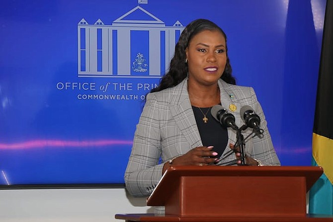 STATE Public Service Minister Pia Glover-Rolle speaking on Thursday. Photo: Eric Rose/BIS