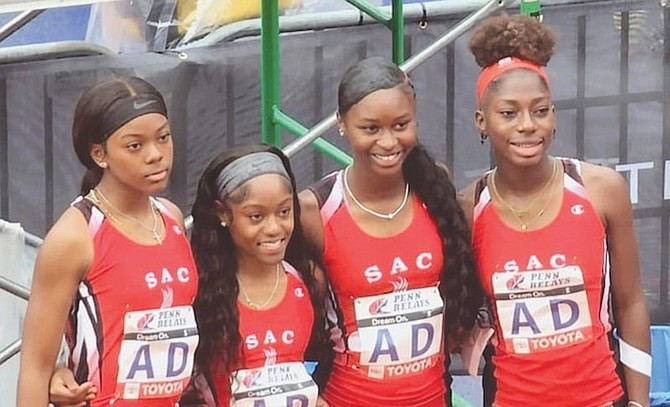 FANTASTIC FOUR: St Augustine’s College Big Red Machine quartet, from left to right, Shayann Demeritte, Amari Pratt, Darvinique Dean and Nya Wright.