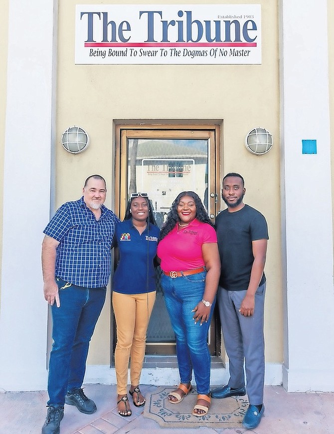 The Tribune’s new recruits, from left: Timothy Roberts - night editor, Tenajh Sweeting - sports reporter, Jefay Simmons - education reporter, and Rashad Rolle - news editor.
Photo: Austin Fernander