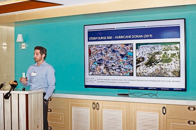 National Hurricane Center Storm Surge Specialist Cody Fritz speaks at a a Department of Meteorology workshop focused on creating better forecasting for storm surge so the public can be better informed on what to expect and whether there is a need to evacuate or not. Photo: Austin Fernander