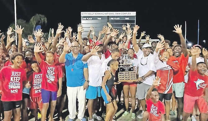 Members of the Mako Aquatic Swim Club celebrating. 
Photo: Melinda Moss/Bahamas Aquatics