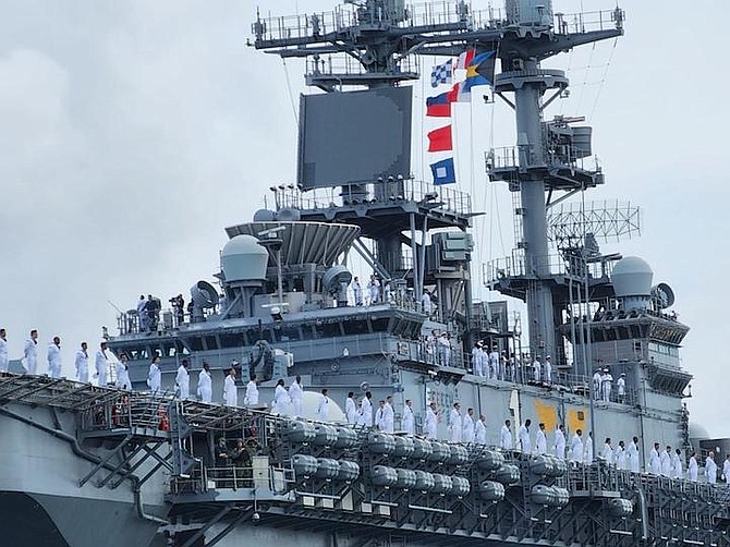 The USS Wasp arrived in The Bahamas yesterday to mark The Bahamas’ 50th year of Independence. Photos: US Embassy
