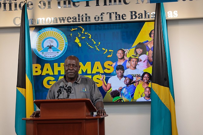 Roy Colebrooke, chairman of the New Providence Sports Council, speaks yesterday at the Bahamas Games press conference.     
Photo: Austin Fernander/Tribune Staff
