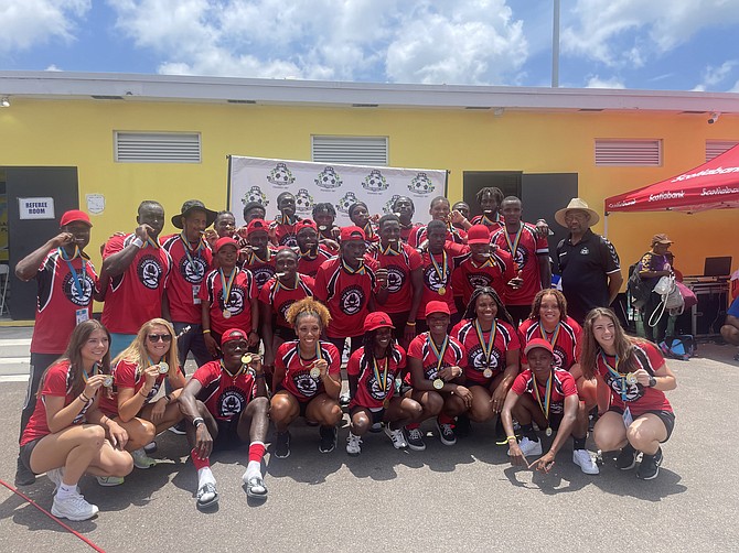 CLEAN SWEEP: The New Providence Buccaneers pulled off a clean sweep yesterday in both the men and women divisions for soccer at the Bahamas Golden Jubilee Games.
Photo: Tenajh Sweeting/Tribune Staff