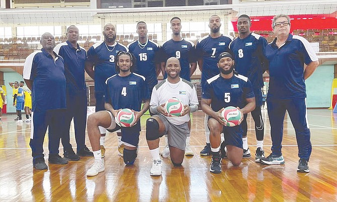 WINNING START: The men’s national volleyball team pulled off the victory in their opener against  Curacao yesterday at the Senior Caribbean Volleyball Championships in Paramaribo, Suriname. The team is scheduled to play Trinidad & Tobago today.