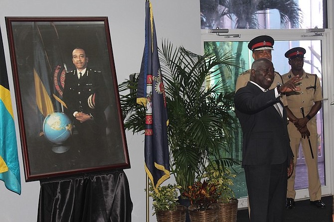 Prime Minister Philip "Brave" Davis pays tribute to retired Police Commissioner Paul Farquharson. Photo: Shaquille Johnson