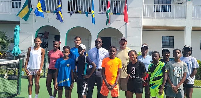 FIRST TIME: Twelve top under-14 junior tennis players have begun training yesterday at the Bahamas Lawn Tennis Association’s (BLTA) hosting of the first ever ITF-COTECC regional training camp for English-speaking countries.