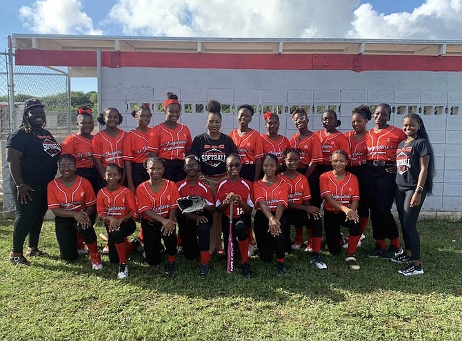 ON TO THE NEXT: The St Augustine’s College Big Red Machine junior girls have clinched a spot in the BAISS softball championships after defeating St Annes 31-11 yesterday at Freedom Farm.
Photo: Tenajh Sweeting/Tribune Staff