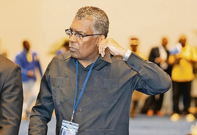 PLP chairman Fred Mitchell at yesterday’s convention. A vote will be taken today for the future chairman of the party.
Photo: Moise Amisial