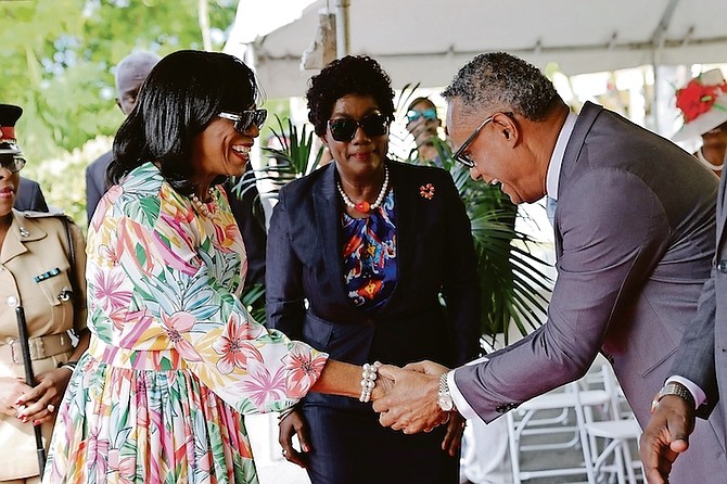 HEALTH and Wellness Minister Dr Michael Darville welcomes Governor General Cynthia ‘Mother’ Pratt to Sandilands Rehabilitation Centre as she toured PHA facilities. Photo: Dante Carrer