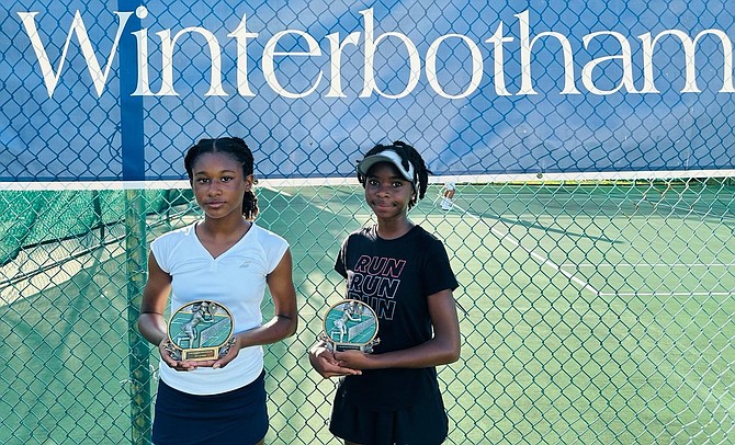 YOUNG tennis players Marina Bostwick and Danielle Saunders.