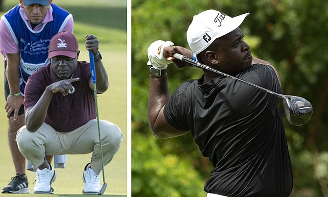 Nolan Johnson and his caddiie, Anderson Petino, and Richard Gibson Jr.