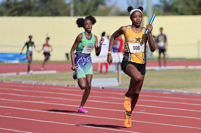 PACESETTER: Young athletes in action on Saturday at the original Thomas A Robinson Stadium stadium. Photo: Dante Carrer