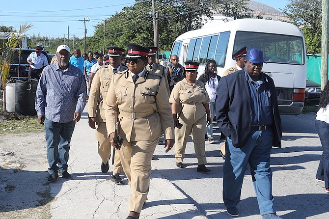 ASSISTANT Commissioner of Police Shanta Knowles conducts a community walk in the Pinder’s Point area in Grand Bahama in February 2024. Photo: Vandyke Hepburn