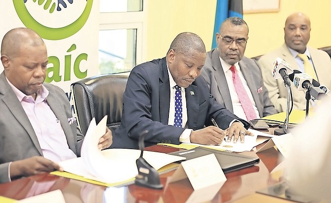 MOU signing between BAIC and the Bank of the Bahamas Limited at BAIC Headquarters. Photos: Moise Amisial/Tribune