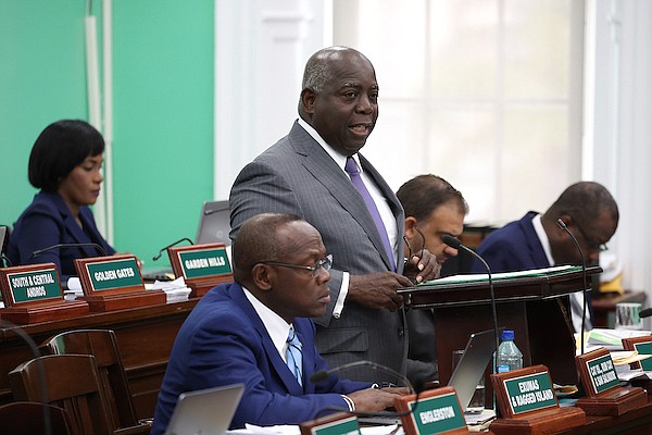 Prime Minister Philip "Brave" Davis speaks during a sitting of the House of Assembly on May 15, 2024. Photo: Dante Carrer/Tribune Staff