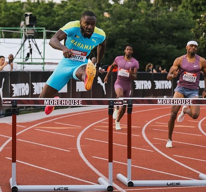 SHAKEEM Hall-Smith clearing the hurdles.