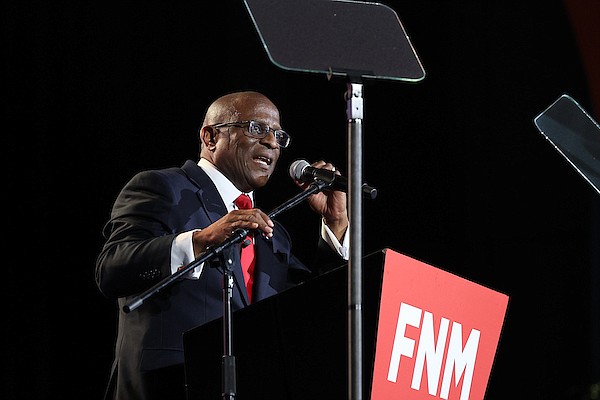 FNM party leader Michael Pintard speaking during the 2024 FNM convention held at Baha Mar on Saturday. 
Photo: Dante Carrer/Tribune Staff