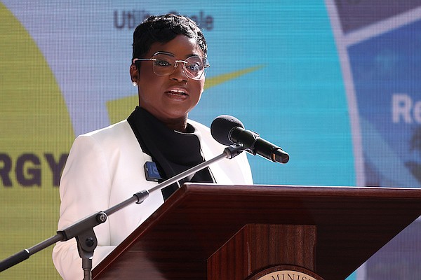 Minister of Energy and Transport JoBeth Coleby-Davis speaks during an event at the Office of The Prime Minister where plans for the full conversion and integration of Liquefied Natural Gas (LNG) in New Providence within two years and the integration of solar projects throughout the country were unveiled on June 10, 2024. Photo: Dante Carrer/Tribune Staff