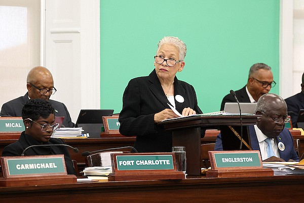 Minister of Education and Technical and Vocational Training Glenys Hanna Martin during her contribution to the Budget Debate in the House of Assembly yesterday. Photo: Dante Carrer/Tribune Staff