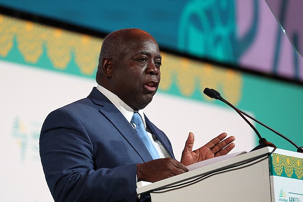 Prime Minister Philip “Brave” Davis speaks during Afreximbank’s 31st Annual Meeting at Baha Mar yesterday. Photos: Dante Carrer/Tribune Staff