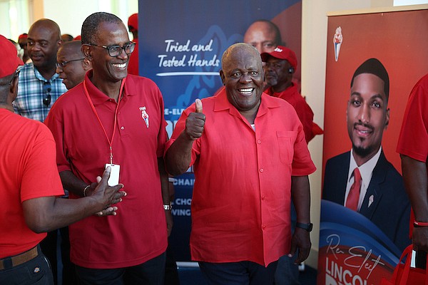 Former FNM Leader Tommy Turnquest and Former Prime Minister Hubert Ingraham during the 2024 FNM Convention held at Baha Mar on June 1, 2024. Photo: Dante Carrer/Tribune Staff