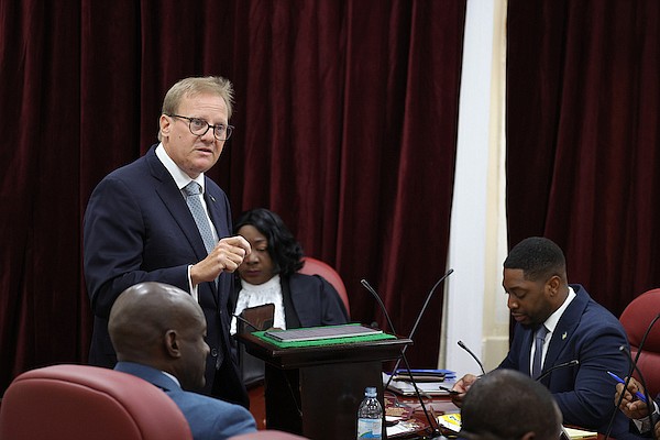 Attorney General, Senator and Minister of Legal Affairs, Ryan Pinder KC, during his budget contribution in the Senate on June 20, 2024. Photo: Dante Carrer/Tribune Staff