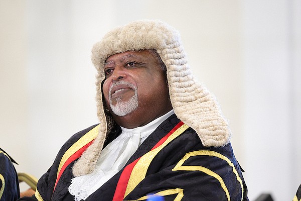 Outgoing Court of Appeal President Sir Michael Barnett speaks during a special Court of Appeal sitting at the British Colonial Hotel where it was announced that Justice Jon Isaacs will succeed Sir Michael as Court of Appeal president on June 24, 2024. Photo: Dante Carrer/Tribune Staff