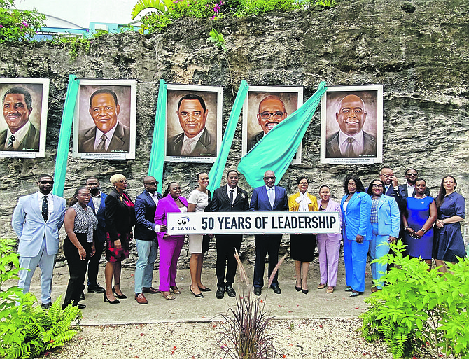 50 years of leadership - portraits of all Bahamian Prime Ministers since independence were revealed at CG Atlantic on Collins Avenue. The portraits were all done by Jamaal Rolle.
Photo: Lynaire Munnings