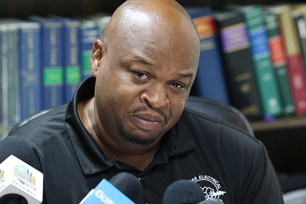 Bahamas Electrical Workers Union president Kyle Wilson speaks during a press conference at Mr Ferguson’s office on July 24, 2024. Photo: Dante Carrer/Tribune Staff