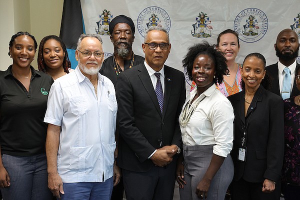 The Bahamas National Reparations Committee poses with acting Foreign Affairs Minister Dr Michael Darville during their relaunch on Friday, August 2, 2024.