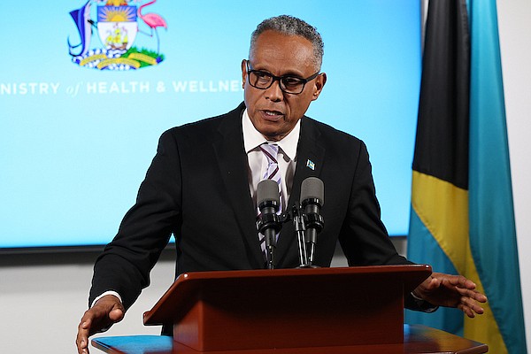 Minister of Health and Wellness Dr Michael Darville speaks during a press briefing at the Office of The Prime Minister on July 19, 2024. Photo: Dante Carrer/Tribune Staff