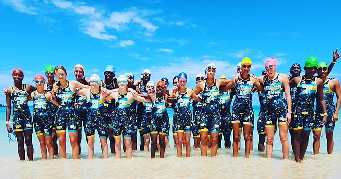 GO TEAM BAHAMAS: The 25-member team representing The Bahamas at the 2024 CARIFTA Triathlon, Aquathlon and Mixed Relay Championships placed seventh overall in the standings with 33 points in Bridgetown, Barbados, over the weekend. Team Bahamas hauled in three bronze medals in two days of competition.