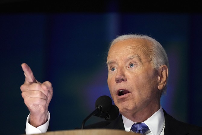 President Joe Biden speaks during the first day of Democratic National Convention in Chicago. (AP Photo/Jacquelyn Martin)